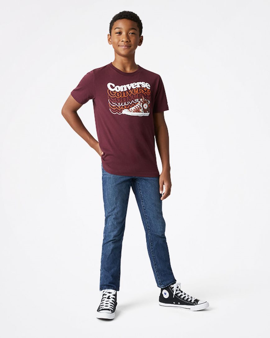 T-Shirts Converse Wavy Wordmark Sneaker Chlapcenske Tmavo Bordove | SK UJQEZ6